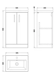 Floor Standing 2 Door Vanity Unit with Ceramic Basin, Soft Black, 500mm