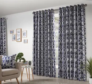 Zandi Ring Top Curtains 168cm x 229cm Blue/Silver