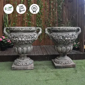 Pair of Large Antique Stone Cast Vases