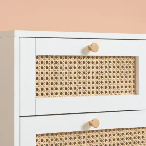 White Chest of 5 Drawers Rattan Mid Century Modern