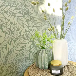 Belgravia Décor Florence All Over Leaf Green Smooth Wallpaper