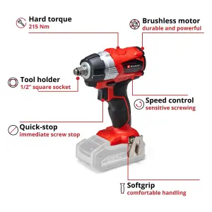 Einhell Cordless Impact Driver 215Nm 18V Brushless Power X-Change 1/2" Drive Mount Wrench TE-CW 18 Li BL Solo - Body Only