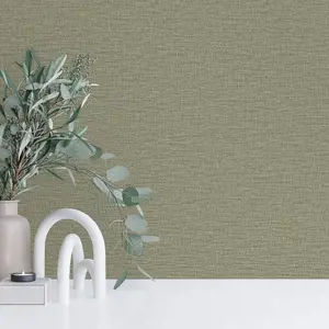 Grandeco Telma Slubbed Fabric Hessian Textured Luxury Wallpaper Sage Green