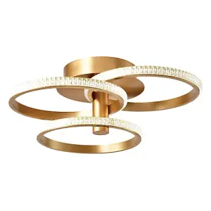 Modern Designer Brushed Gold LED Ceiling Light with Crystal Effect Acrylic