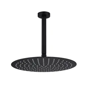 VURTU Noir 300mm Round Shower Head With Ceiling Arm, 85(H) x 470(W), Black, 600008