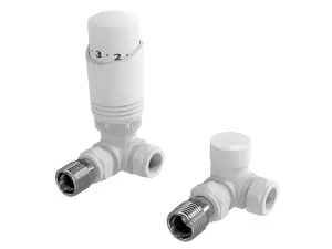 Designer White Thermostatic Radiator Valve Twin Pack TRV Corner