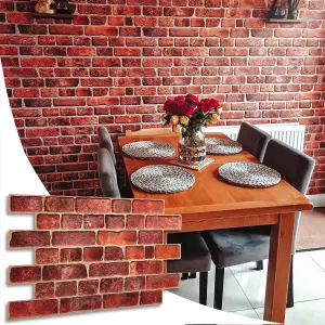 3D Wall Panels with Adhesive Included - Pack of 6 Sheets - Covering 29.76 ft² (2.76 m²) - Decorative Faux Deep Red Brick Pattern