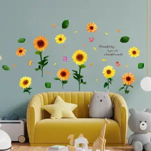 Walplus Watercolour Sunflowers with Butterflies Wall Stickers Mural Decal