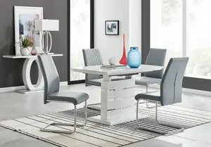 Renato 120cm High Gloss Extending Dining Table and 4 Grey Lorenzo Chairs