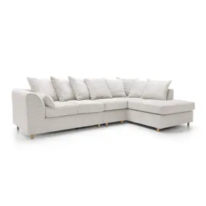 Jumbo Large White Cord Right Facing Corner Sofa for Living Room with Thick Luxury Deep Filled Cushioning