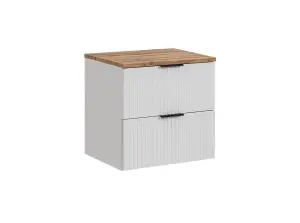 Bathroom Countertop Vanity 60cm Ribbed Textured White / Oak Style Wall Hung Adel