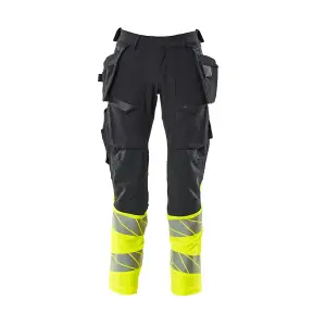 Mascot Accelerate Safe Trousers with Holster Pockets - Dark Navy/Hi-Vis Yellow   (35.5) (Leg Length - Regular)