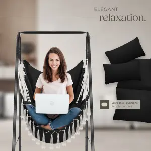 Swing Chair Alison - 3 thick pillows, boho style, book pocket & 160kg load capacity - black