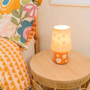 ValueLights Hanya Orange Flower Glass Rechargeable Table Lamp