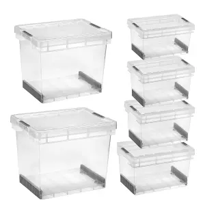 8 x 25L Ultra Resistant Strong Plastic Modular Storage Containers With Secure Clip Lock Lid For Home & Office