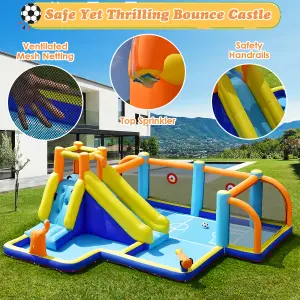 Costway Giant Soccer-Themed Inflatable Bouncer Backyard Wet Dry Combo Slide Jump House