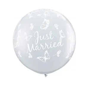 Qualatex Latex Butterflies Just Married Balloons (Pack of 2) Diamond Clear (One Size)