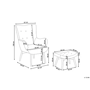 Wingback Chair VEJLE with Footstool Fabric Grey