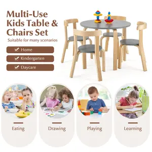 Costway 5-Piece Kids Table and Chair Set Children Wooden Activity Table 4 Curved Chairs