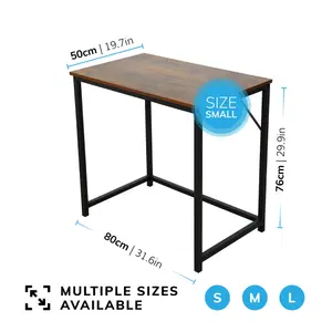 House of Home Computer Desk Rustic Brown with Black Coated Metal Frame - Versatile Coffee Table, Gaming Desk