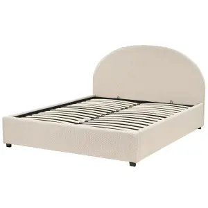 Fabric EU King Size Ottoman Bed Beige VAUCLUSE