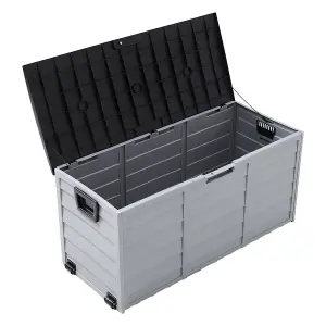 3.6 x 1.7 ft Black Top Waterproof Large Plastic Garden Storage Box with Wheels 290L