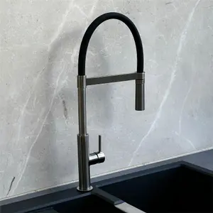 Liquida W24GM S shape Swan Neck 360 Degree Swivel Gun Metal Grey Kitchen Tap