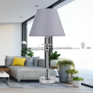 First Choice Lighting Prior - Chrome Grey Table Lamp With Shade