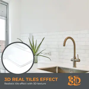 3D Tile Stickers Peel & Stick Backsplash London Minimalist Brilliant All-White 12 Sheets 30.5cm(12") White