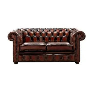 Chesterfield 2 Seater Antique Light Rust Leather Sofa Settee Bespoke In Classic Style