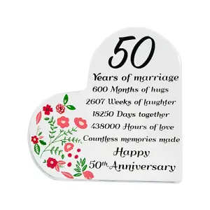 Sleek Contemporary Clear Toughened Glass 50th Anniversary Sentiment Ornament