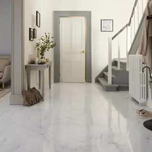 Colours Elegance White Gloss Marble effect Ceramic Indoor Wall & floor Tile, Pack of 7, (L)600mm (W)300mm