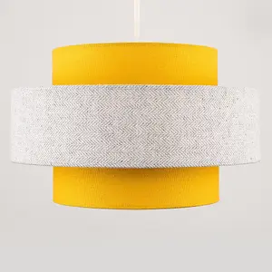 ValueLights Weaver Pair of Modern Ceiling Pendant Light Shades In Mustard and Grey Herringbone Finish