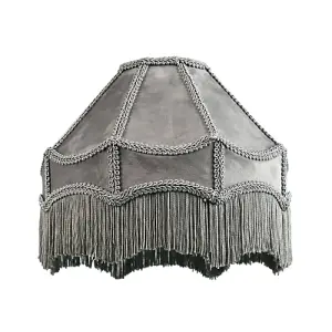 Traditional Victorian Empire Lampshade in Soft Dove Grey Velvet with Tassels