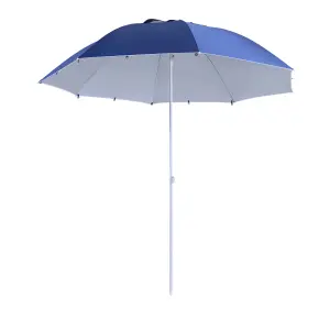 Outsunny Beach Umbrella Sun Shelter 2 in 1 UV Protection Steel Blue