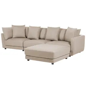 3 Seater Fabric Sofa with Ottoman Beige SIGTUNA