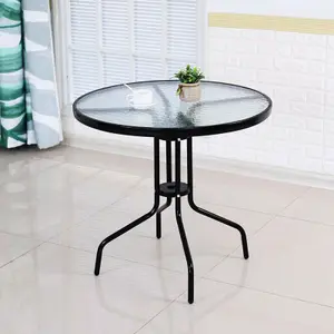 TEMPERED GLASS TOP PATIO TABLE METAL FRAME LEGS GARDEN OUTDOOR INDOOR BISTRO