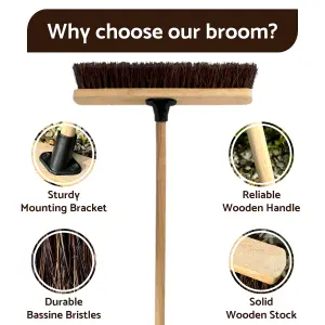 12-Inch Bassine Broom - Durable Yard and Garden Broom with Wooden Handle - Ideal for Compact Outdoor Spaces, Driveways