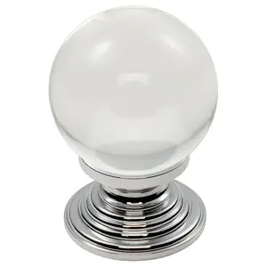 Crystal Ball Cupboard Door Knob 34mm Diameter Clear Translucent & Chrome