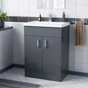 Nes Home Nanuya 600mm Floorstanding Vanity Basin Unit Grey