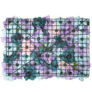 Artificial Flower Wall Backdrop Panel, 60cm x 40cm, Sky Blue & Lavender