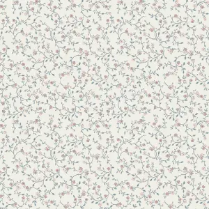 Laura Ashley White, Duck Egg & Pink Blencow Sprig Smooth Wallpaper