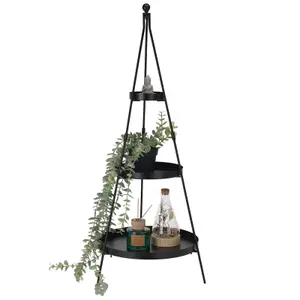 URBNLIVING 73cm Tall 3 Tier Black Metal Pyramid Rack Display Stand Multiple Flower Plant Pot Holder