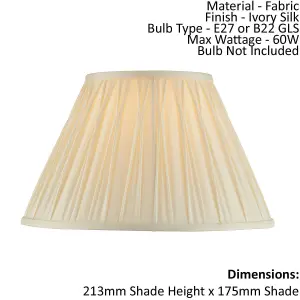 Tapered Cylinder Lamp Shade - Ivory Silk - 60W E27 or B22 - Living Room - e10069