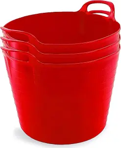 42L Red Flexi Tubs- Multi Purpose Flexible Storage Container Buckets- Set of 3