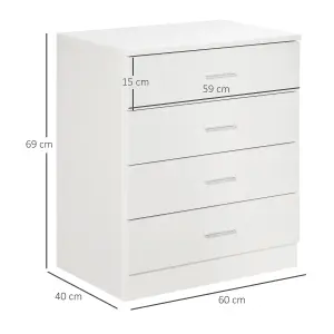 HOMCOM Storage Cabinet Vertical Drawer Chest of 4 w/ Metal Rails Anti-Tip