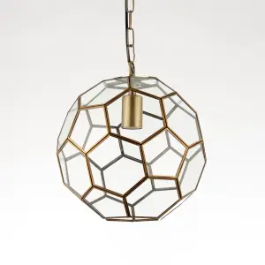 Anson Lighting Ryecroft Antique Brass and Clear Glass Single Light Ceiling Pendant