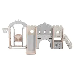 Toddler Swing and Slide Playset Basketball Hoop Pink and Grey