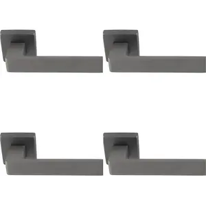 4 PACK - Contemporary Flat Door Handle Set - Anthracite Grey Sleek Lever on Square Rose