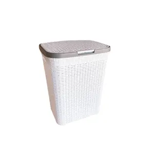 Plastic Laundry Hamper with Handles White